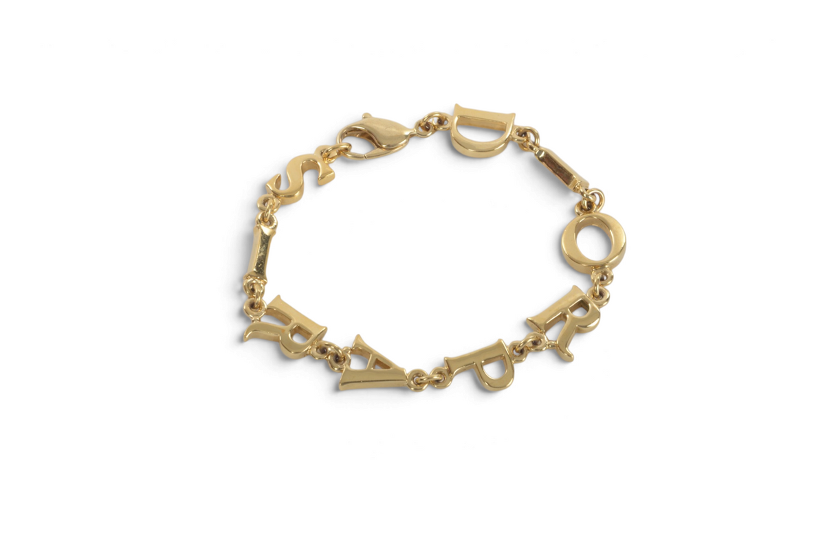 Christian Dior Letter Bracelet Link Vintage Gold Plated Metal Charm Paris Logo Designer Classic