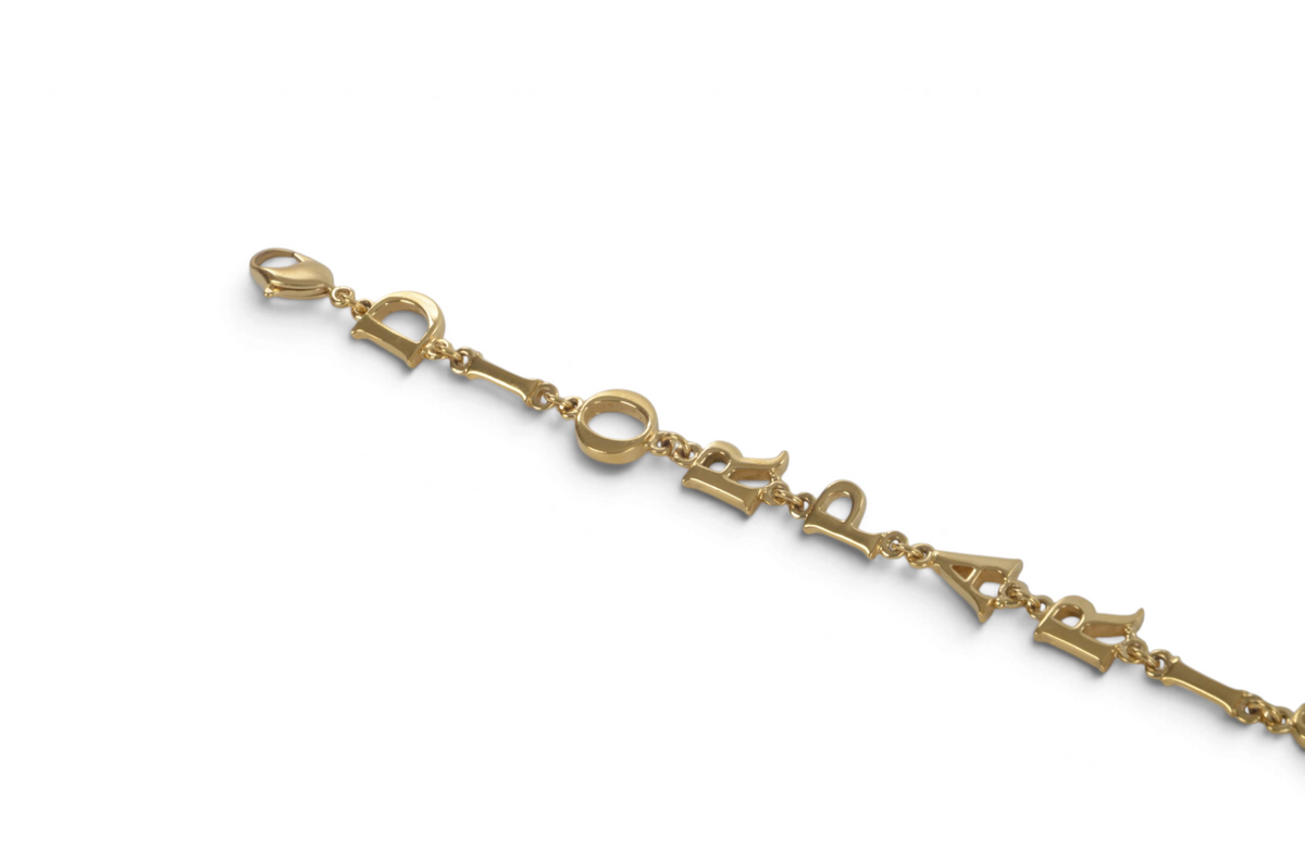 Christian Dior Letter Bracelet Link Vintage Gold Plated Metal Charm Paris Logo Designer Classic