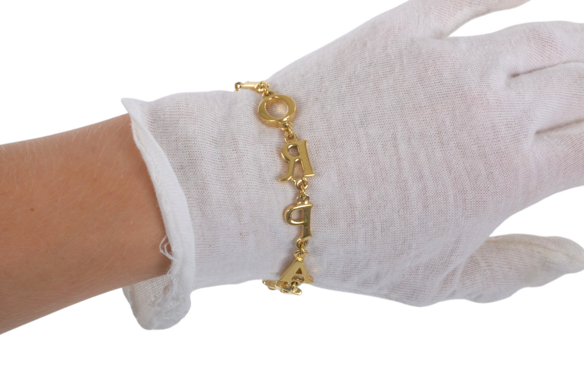 Christian Dior Letter Bracelet Link Vintage Gold Plated Metal Charm Paris Logo Designer Classic