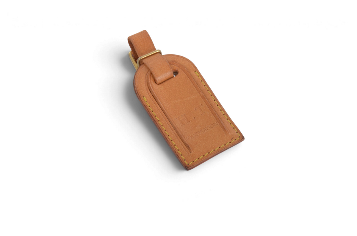 Louis Vuitton Porte Adresse Luggage Address Tag Travel Leather Initials "H.T"