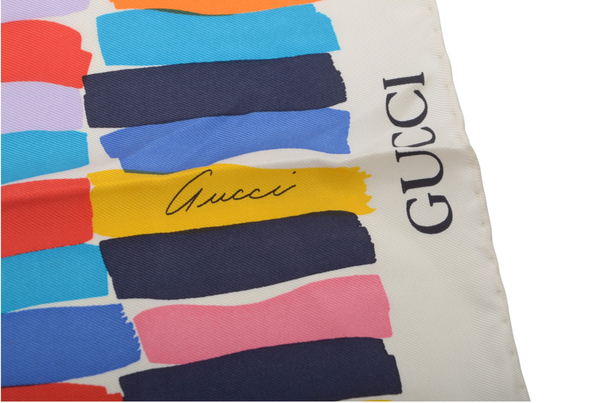 Gucci Multicolor Scarf 100% Silk Large Shawl Designer Classic Italy