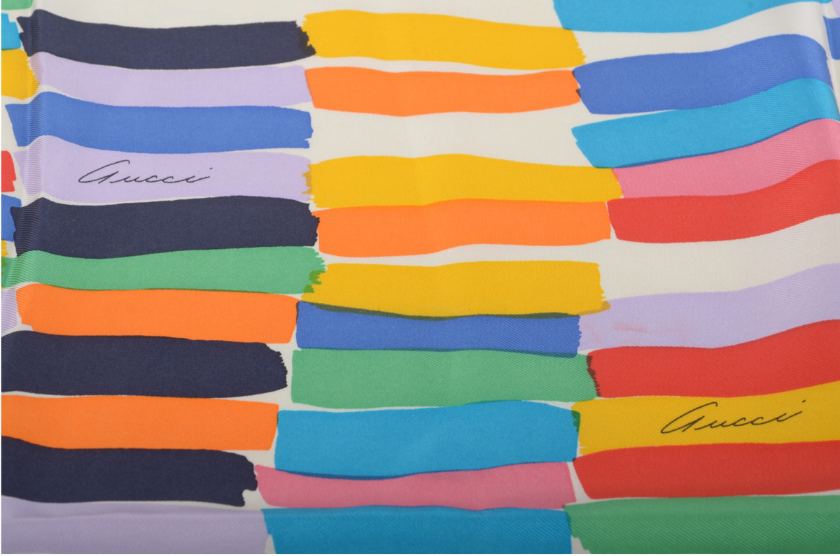 Gucci Multicolor Scarf 100% Silk Large Shawl Designer Classic Italy