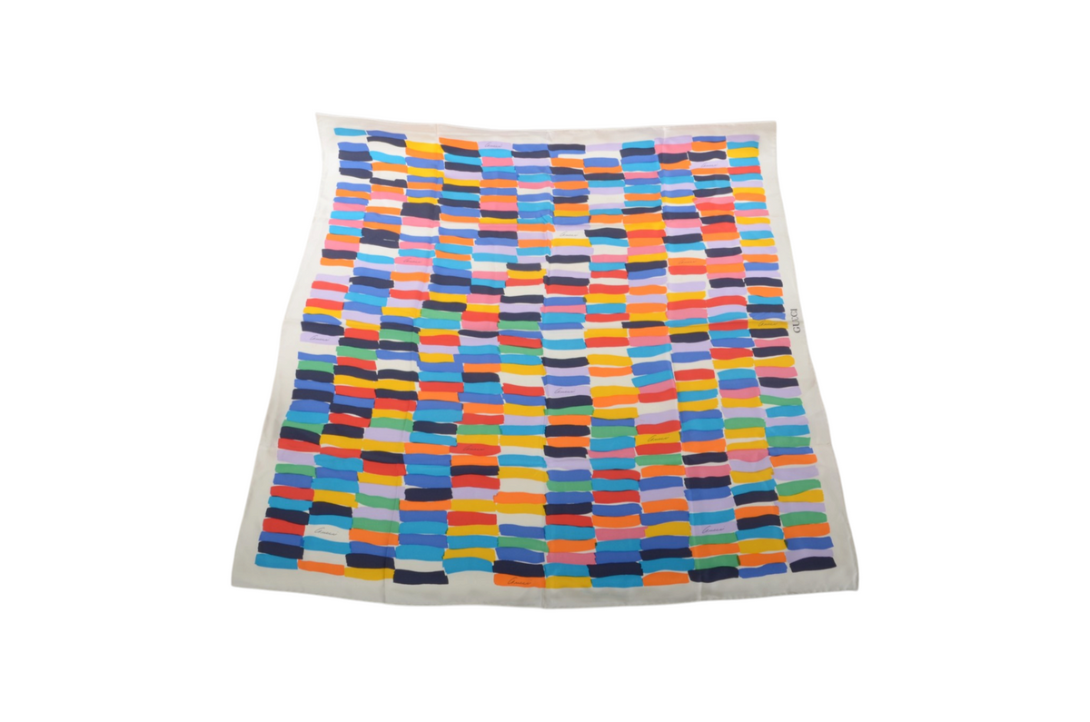 Gucci Multicolor Scarf 100% Silk Large Shawl Designer Classic Italy