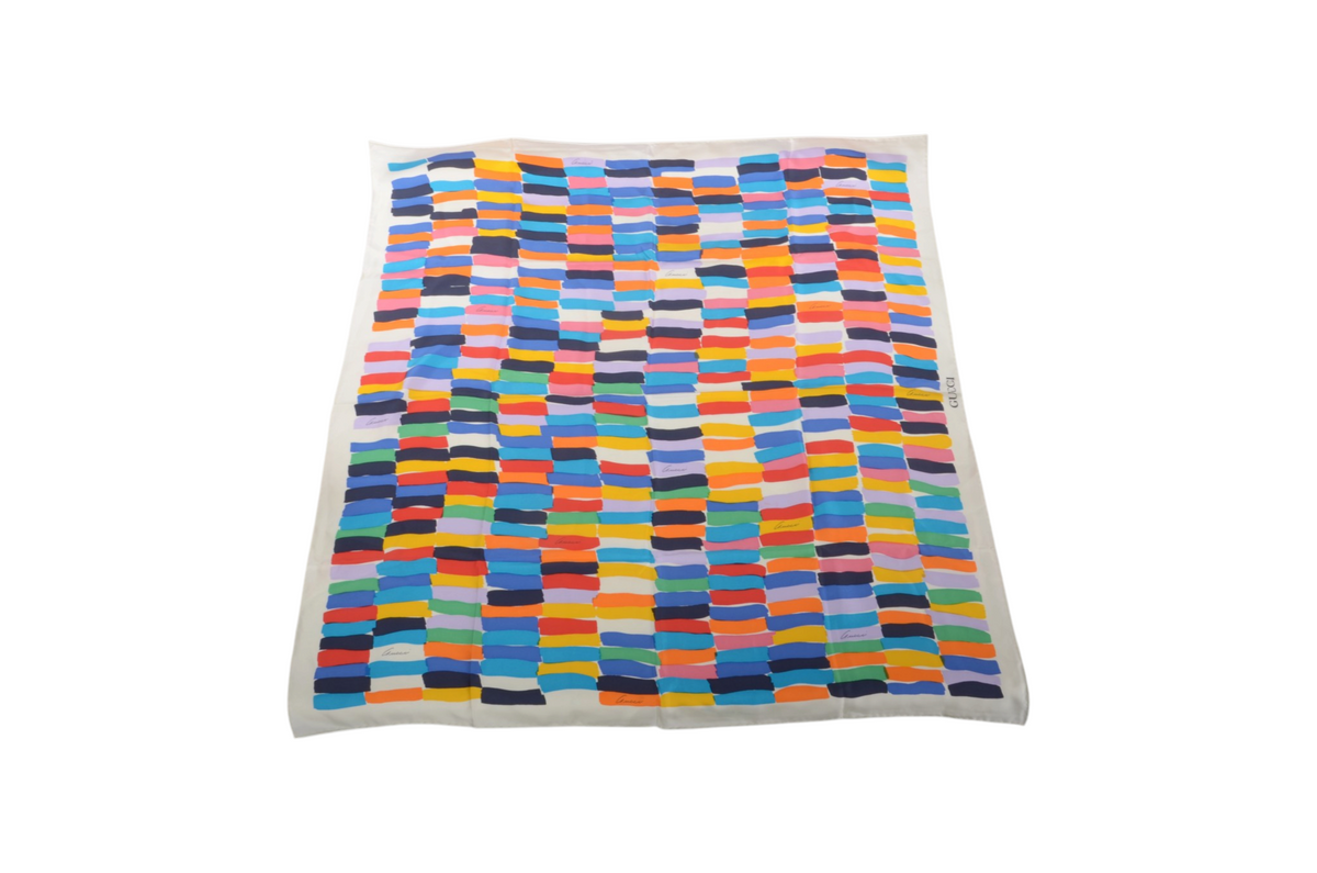 Gucci Multicolor Scarf 100% Silk Large Shawl Designer Classic Italy