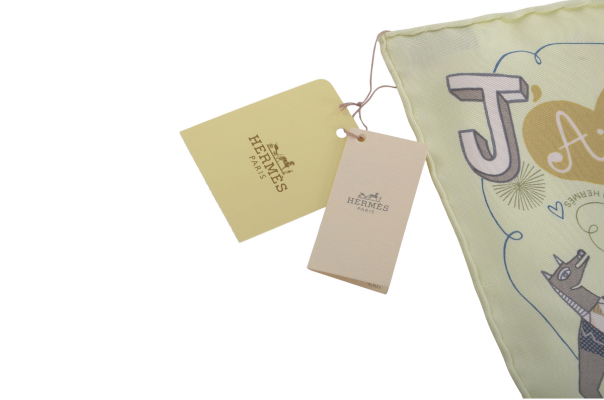 Hermès Scarf Carré 45 Les Confessions 100% Silk Multicolor Jaune Pale Beige/Yellow Designer Classic
