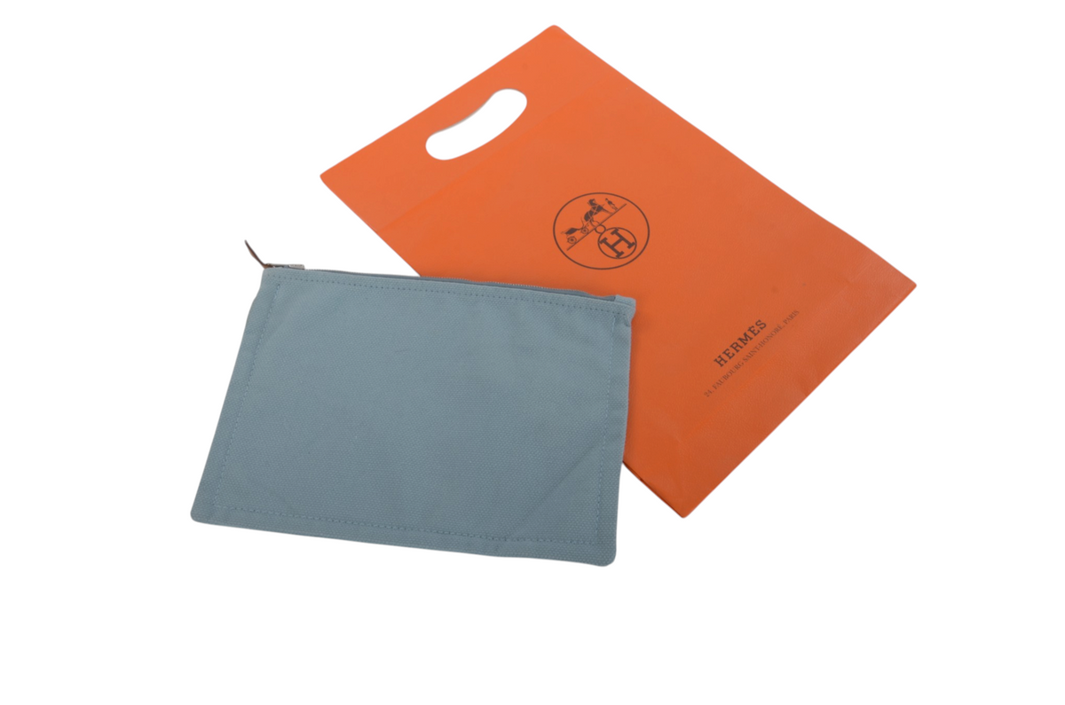 Hermès Blue Case Pouch Toiletry Make Up Bag 100% cotton Babyblue Designer Classic