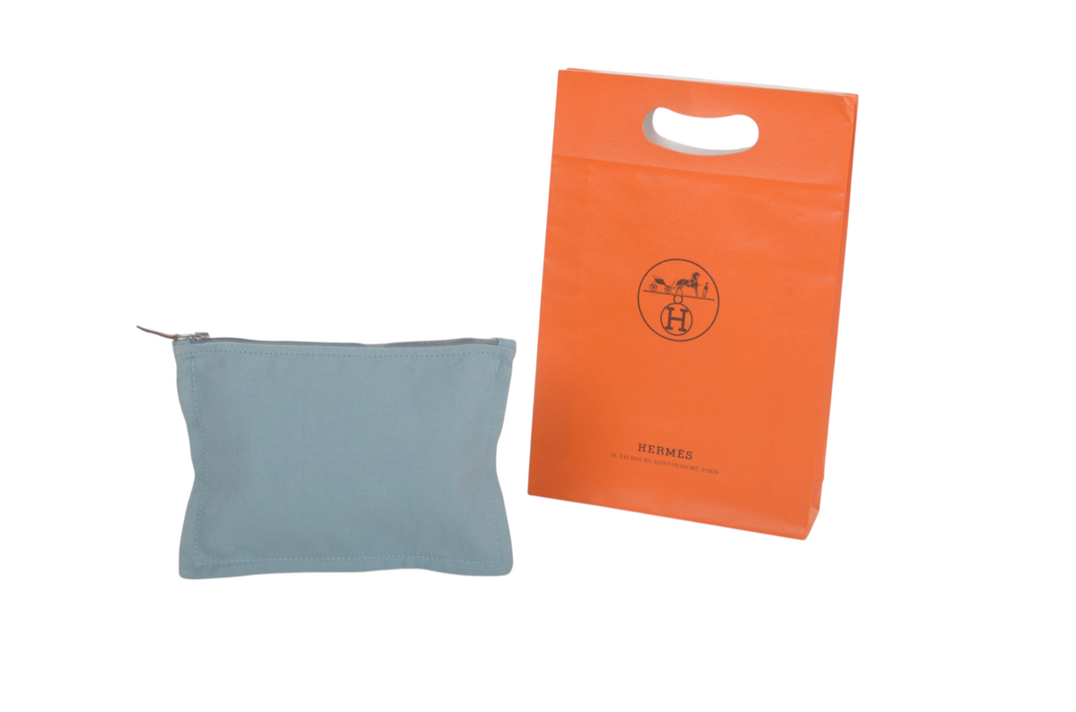 Hermès Blue Case Pouch Toiletry Make Up Bag 100% cotton Babyblue Designer Classic