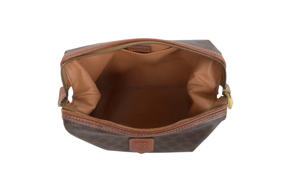 Celine Vintage Triomphe Clutch Bag Evening Bag Pouch Make Up Vanity Toiletry Monogram Canvas Designer Classic