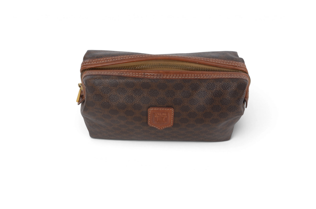 Celine Vintage Triomphe Clutch Bag Evening Bag Pouch Make Up Vanity Toiletry Monogram Canvas Designer Classic