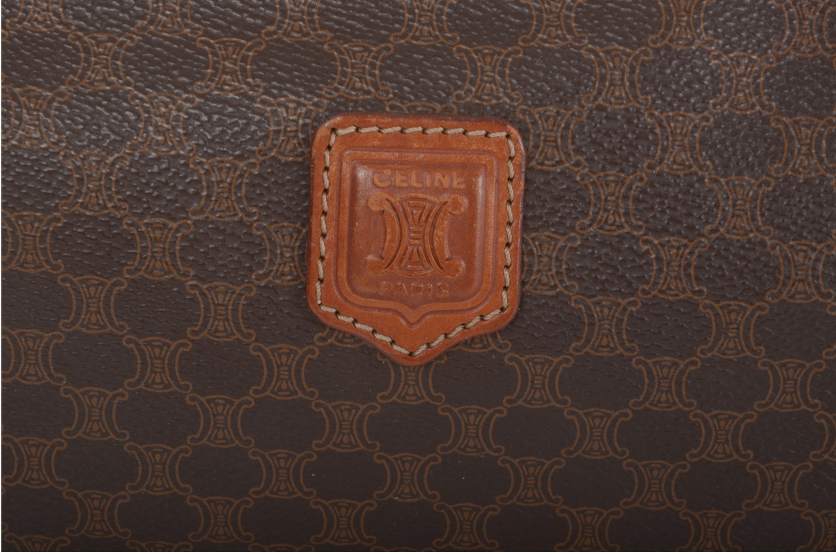 Celine Vintage Triomphe Clutch Bag Evening Bag Pouch Make Up Vanity Toiletry Monogram Canvas Designer Classic