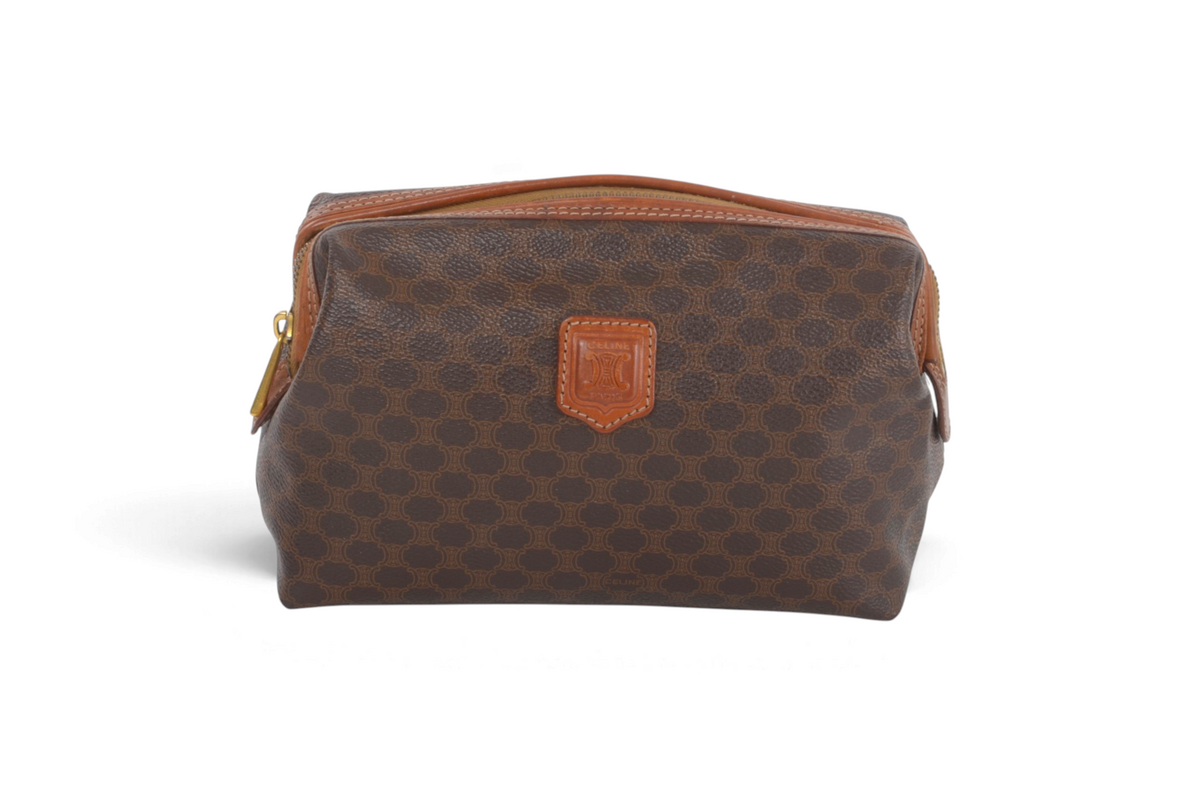 Celine Vintage Triomphe Clutch Bag Evening Bag Pouch Make Up Vanity Toiletry Monogram Canvas Designer Classic
