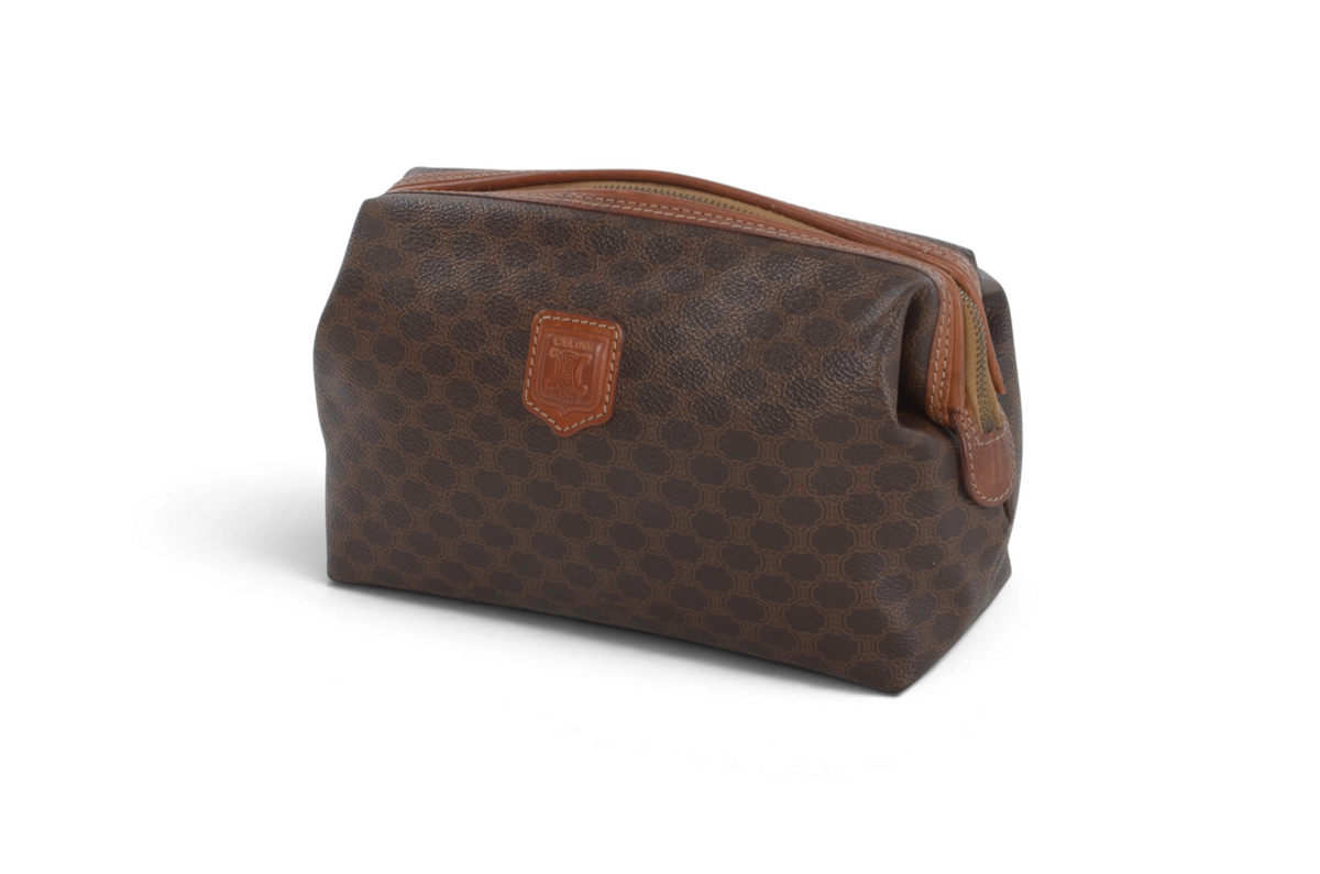 Celine Vintage Triomphe Clutch Bag Evening Bag Pouch Make Up Vanity Toiletry Monogram Canvas Designer Classic