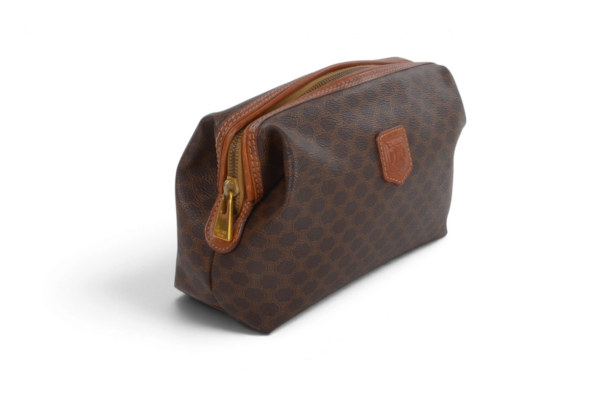 Celine Vintage Triomphe Clutch Bag Evening Bag Pouch Make Up Vanity Toiletry Monogram Canvas Designer Classic