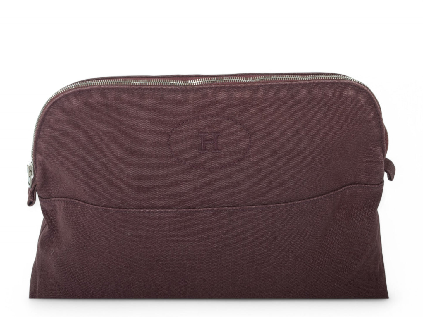 Hermès Bolide 31 Case Pouch Toiletry Make Up Bag 100% cotton Brown Burgundy