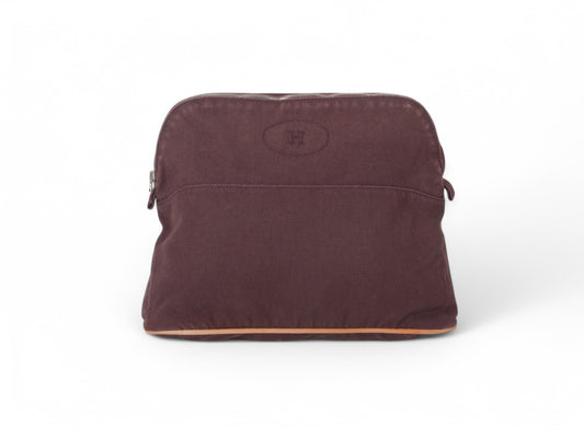 Hermès Bolide 31 Case Pouch Toiletry Make Up Bag 100% cotton Brown Burgundy