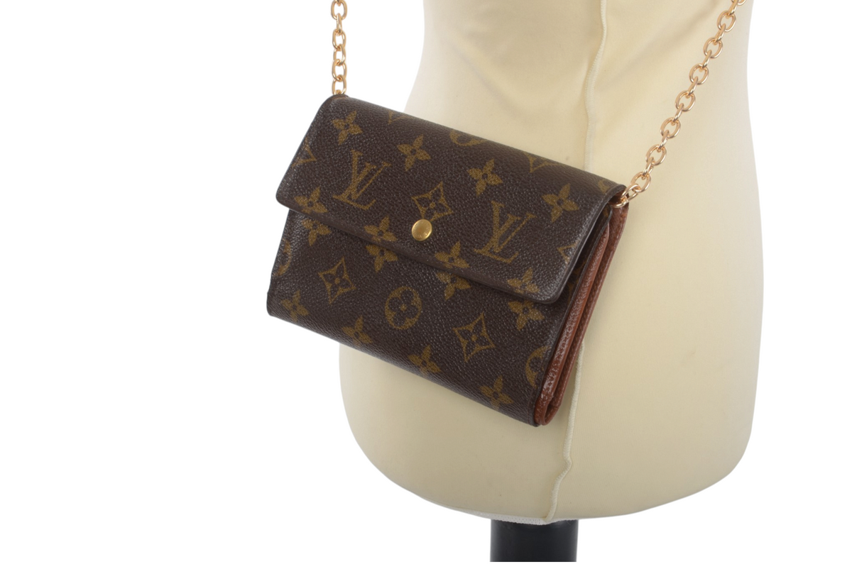 Louis Vuitton Monogram Wallet Vintage Leather Canvas Brown Crossbody Bag Designer Classic
