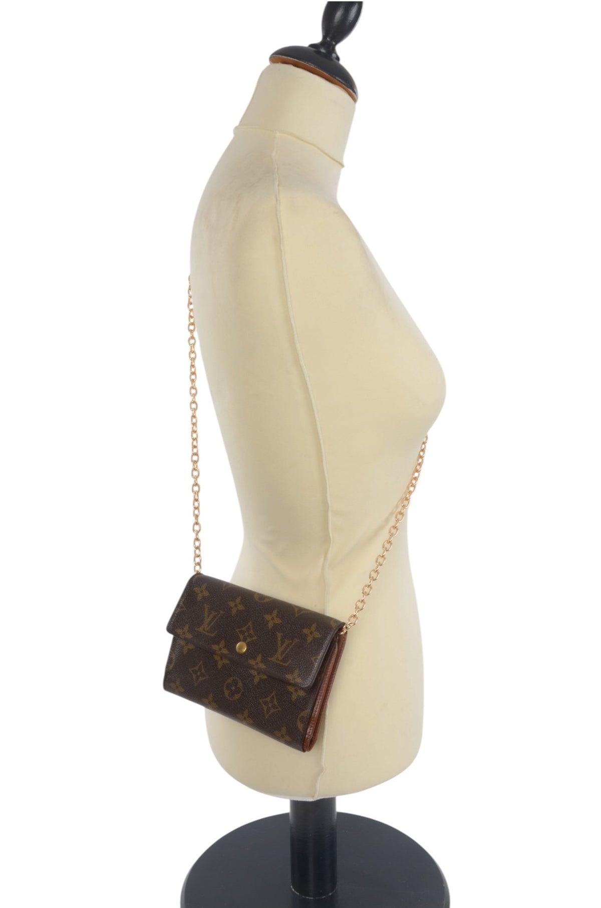 Louis Vuitton Monogram Wallet Vintage Leather Canvas Brown Crossbody Bag Designer Classic