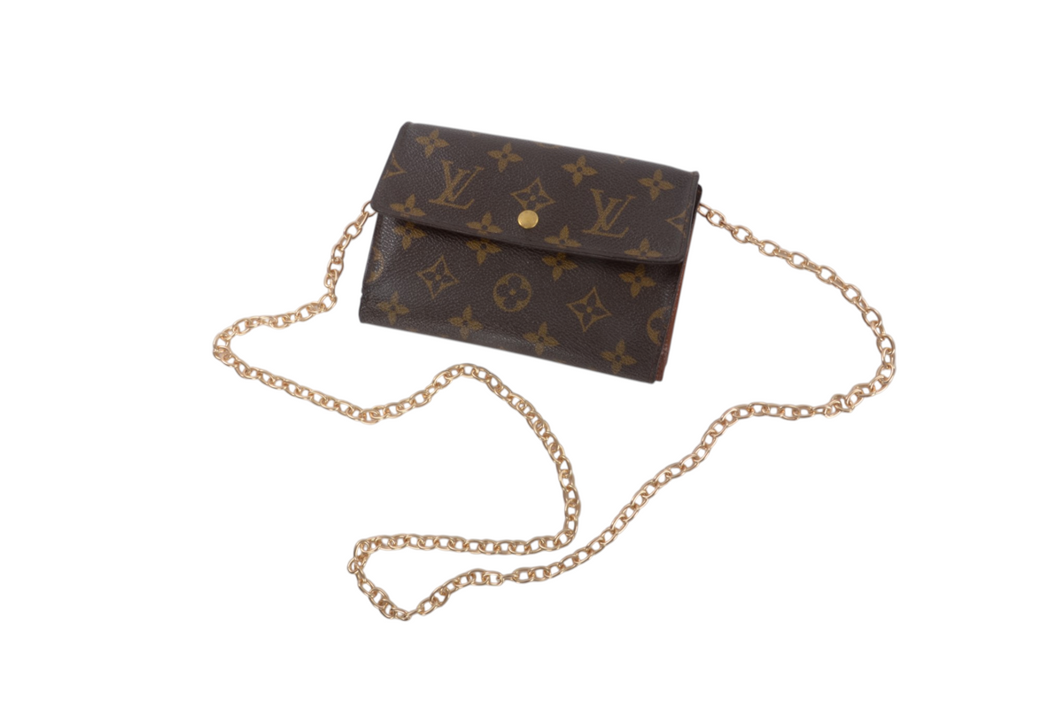 Louis Vuitton Monogram Wallet Vintage Leather Canvas Brown Crossbody Bag Designer Classic