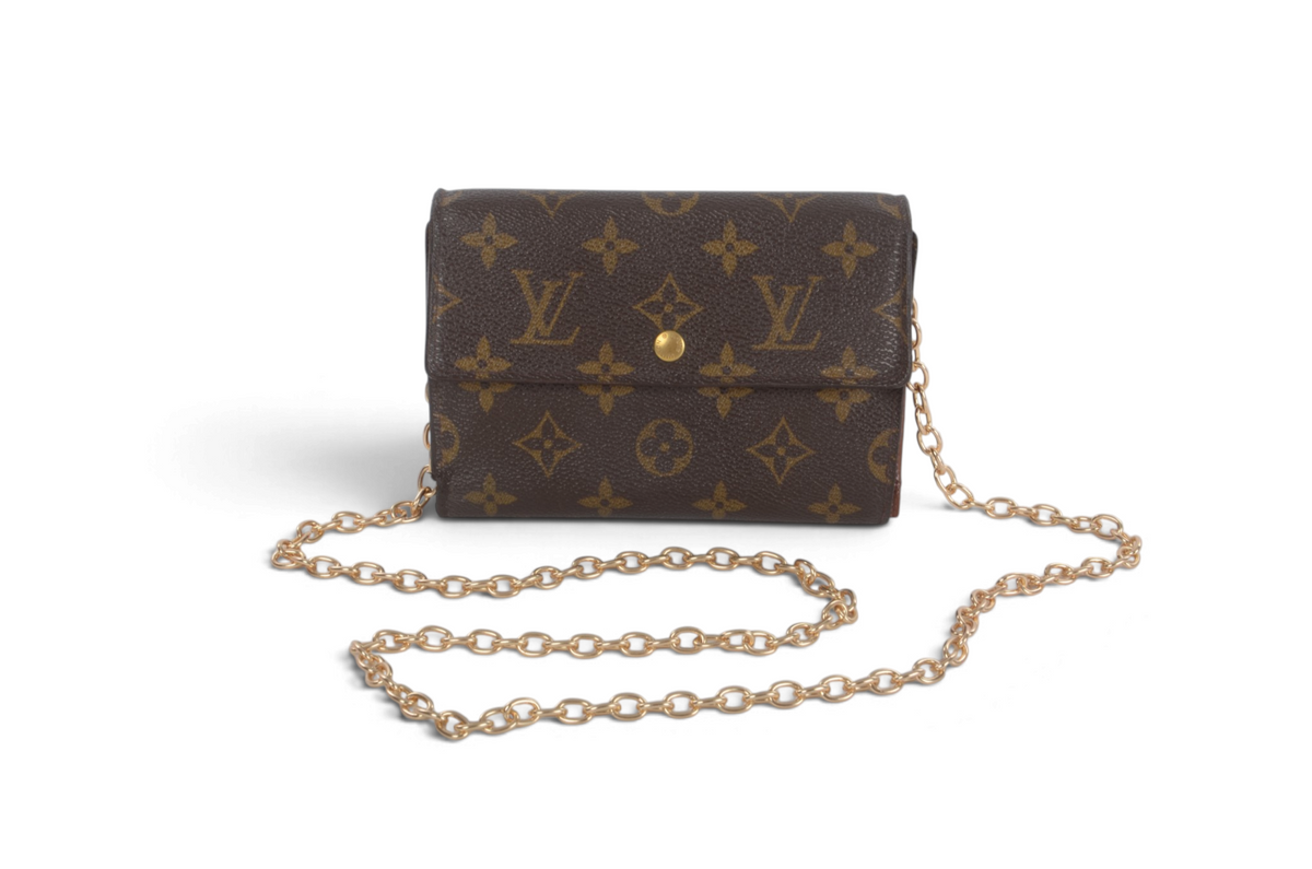 Louis Vuitton Monogram Wallet Vintage Leather Canvas Brown Crossbody Bag Designer Classic