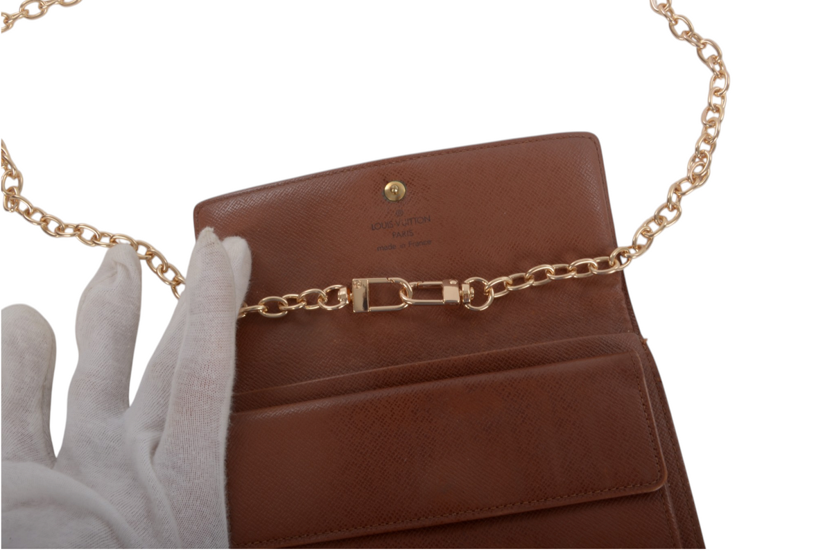 Louis Vuitton Monogram Wallet Vintage Leather Canvas Brown Crossbody Bag Designer Classic