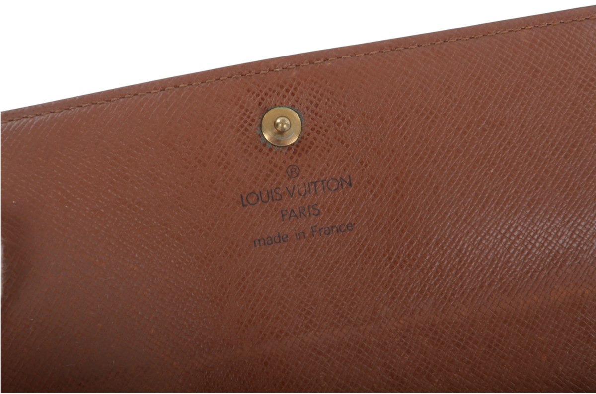 Louis Vuitton Monogram Wallet Vintage Leather Canvas Brown Crossbody Bag Designer Classic