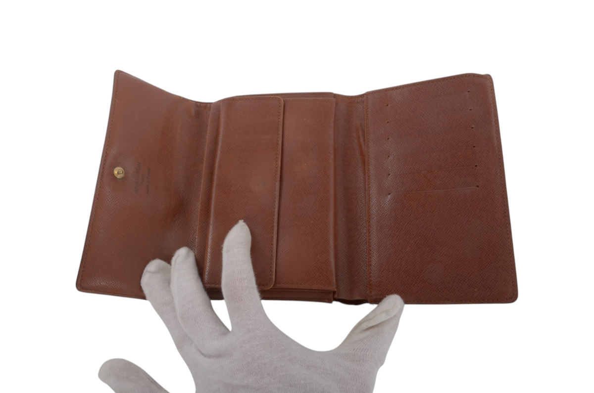 Louis Vuitton Monogram Wallet Vintage Leather Canvas Brown Crossbody Bag Designer Classic