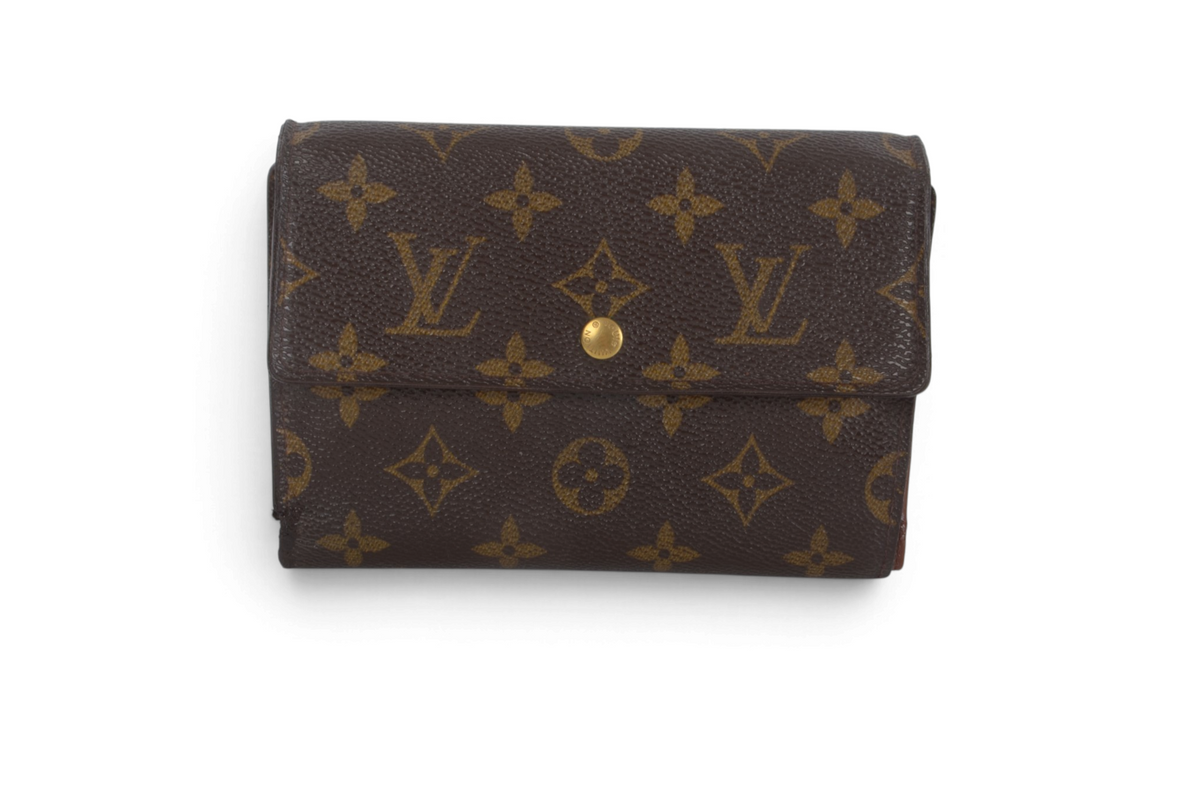Louis Vuitton Monogram Wallet Vintage Leather Canvas Brown Crossbody Bag Designer Classic