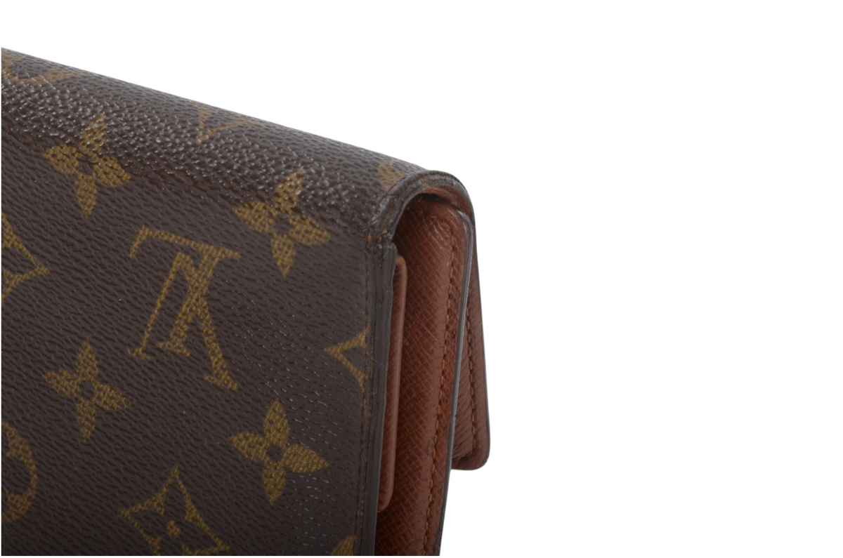 Louis Vuitton Monogram Wallet Vintage Leather Canvas Brown Crossbody Bag Designer Classic