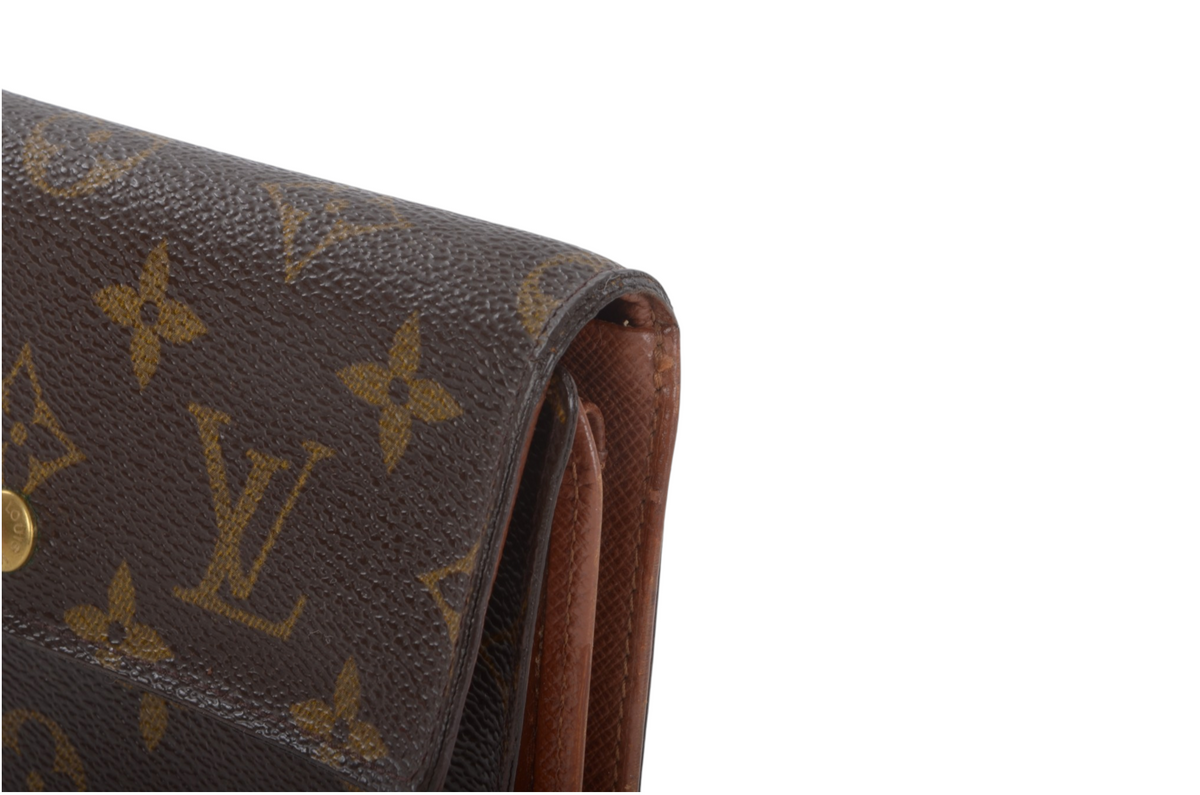 Louis Vuitton Monogram Wallet Vintage Leather Canvas Brown Crossbody Bag Designer Classic