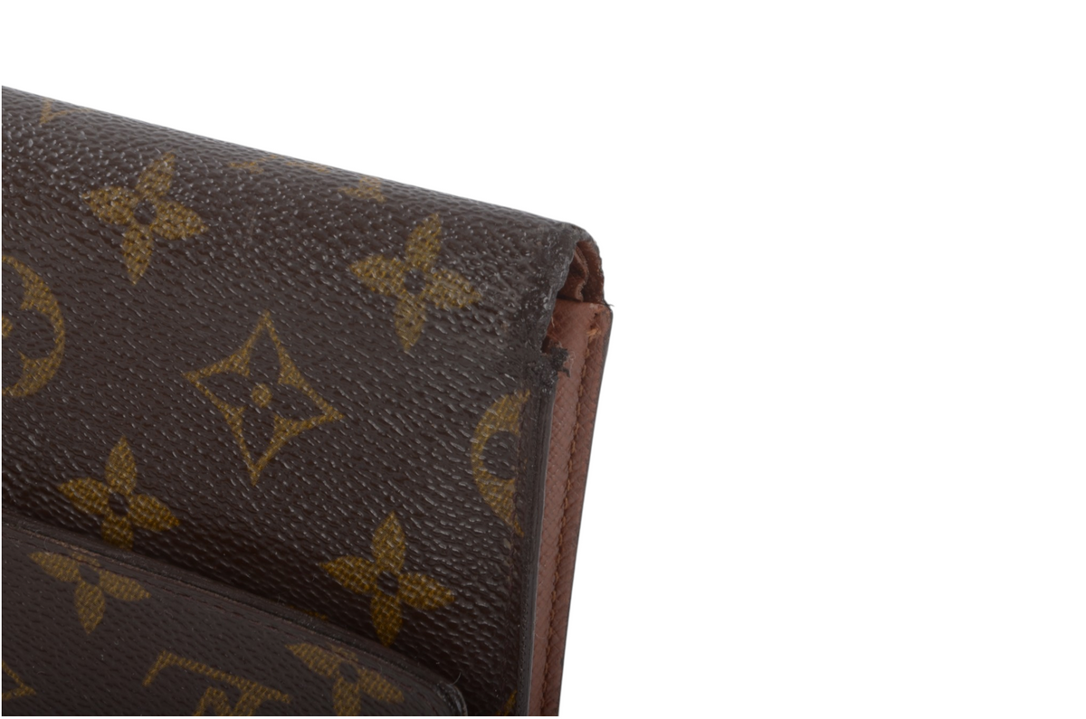 Louis Vuitton Monogram Wallet Vintage Leather Canvas Brown Crossbody Bag Designer Classic