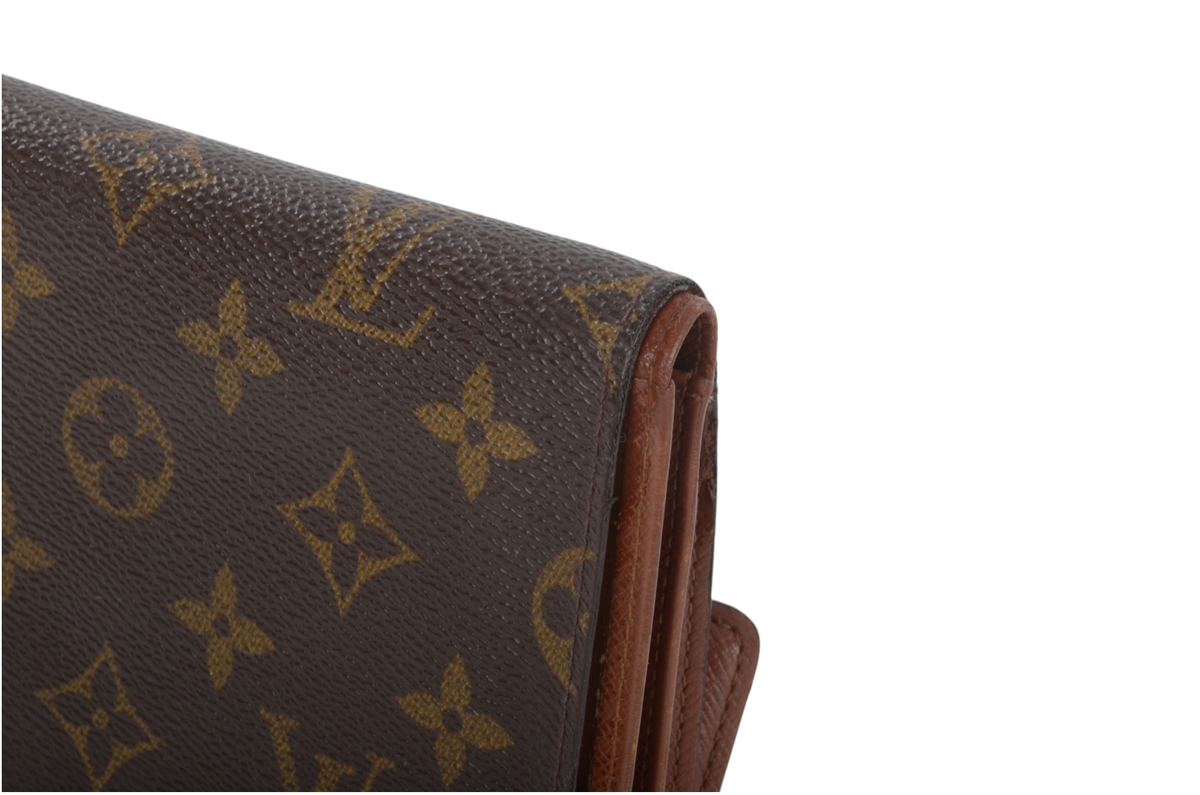 Louis Vuitton Monogram Wallet Vintage Leather Canvas Brown Crossbody Bag Designer Classic