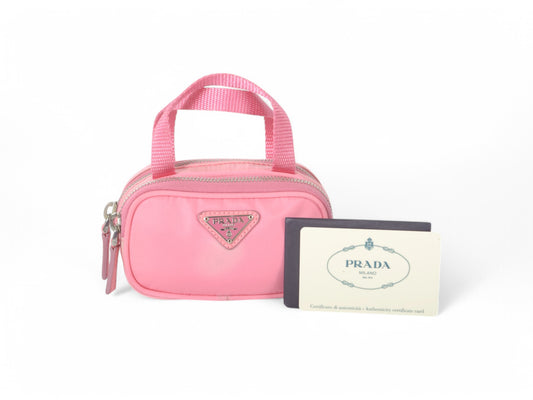 Prada Pink Tessuto Nylon Mini Handbag Minibag Pouch Multi-case Makeup Cosmetic Bag Vintage
