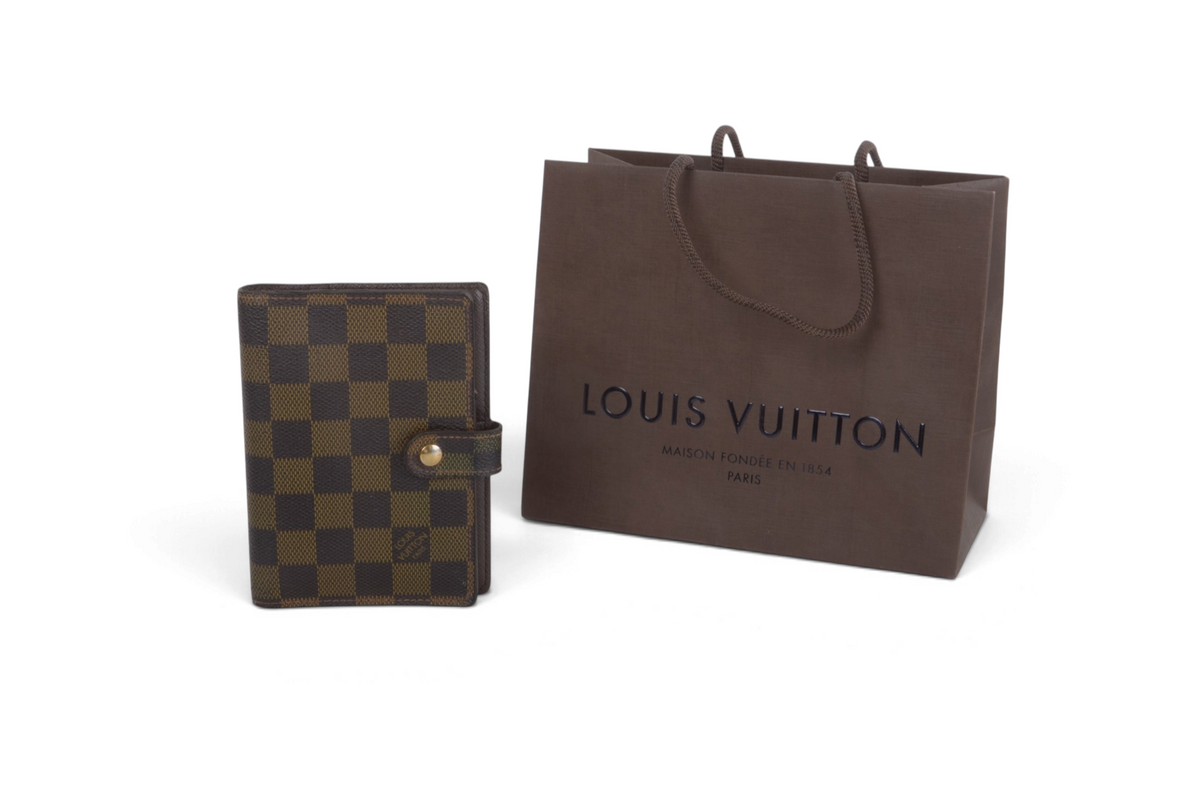 Louis Vuitton Damier Ebene Canvas Agenda PM Cover Vintage Leather Designer Classic