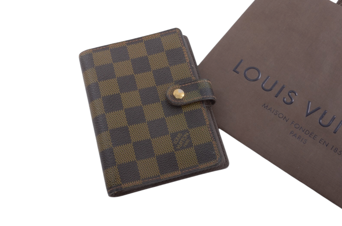 Louis Vuitton Damier Ebene Canvas Agenda PM Cover Vintage Leather Designer Classic
