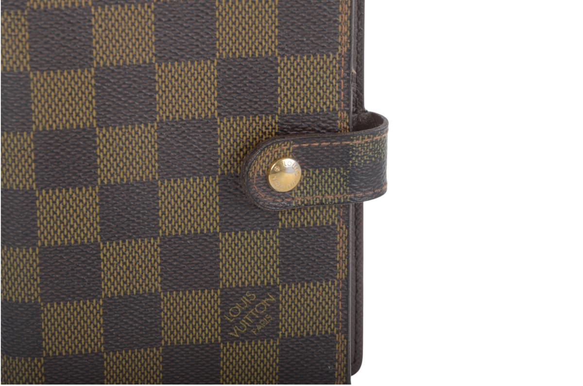 Louis Vuitton Damier Ebene Canvas Agenda PM Cover Vintage Leather Designer Classic