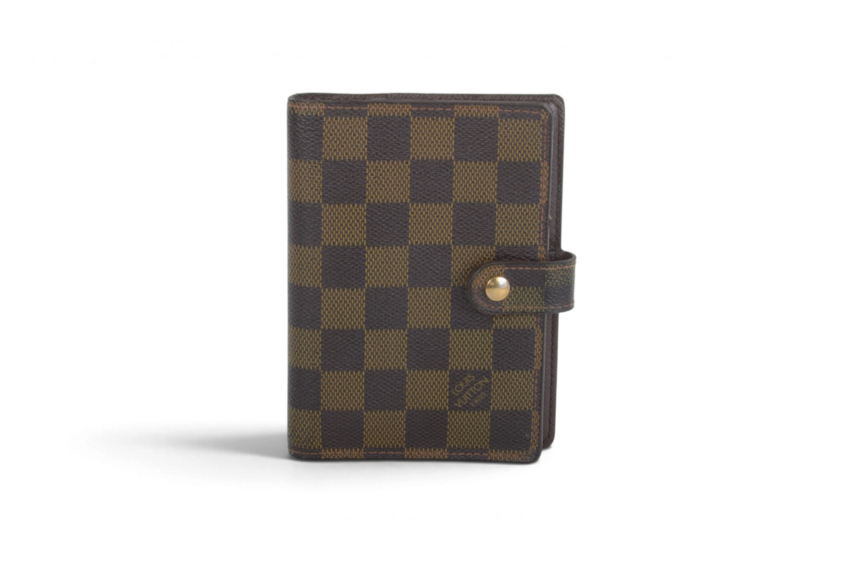 Louis Vuitton Damier Ebene Canvas Agenda PM Cover Vintage Leather Designer Classic