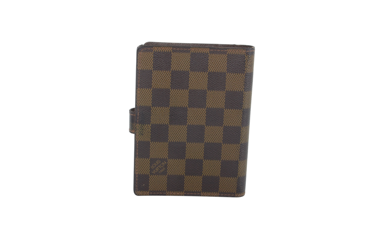 Louis Vuitton Damier Ebene Canvas Agenda PM Cover Vintage Leather Designer Classic