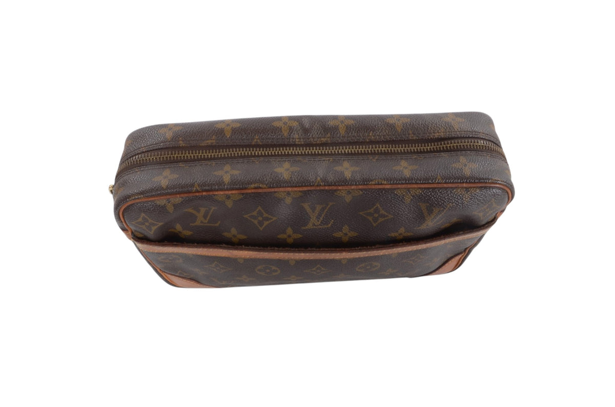 Louis Vuitton Compiegne 28 Pouch Clutch Makeup Toilet Bag Monogram Vintage Designer Classic