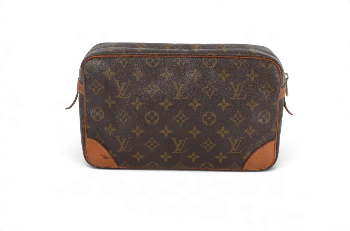Louis Vuitton Compiegne 28 Pouch Clutch Makeup Toilet Bag Monogram Vintage Designer Classic