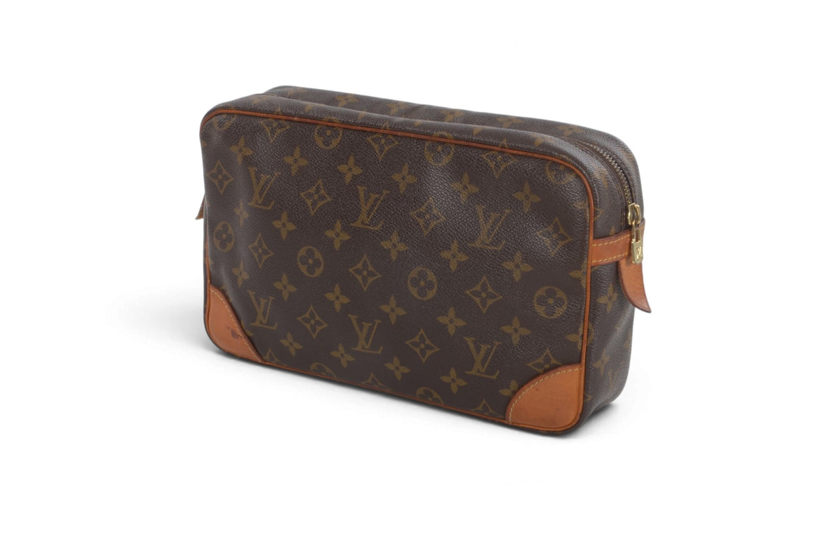 Louis Vuitton Compiegne 28 Pouch Clutch Makeup Toilet Bag Monogram Vintage Designer Classic