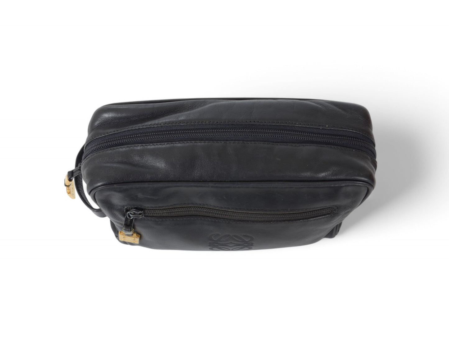 Loewe Anagram Leather Second Bag Toiletry Travel Makeup Cosmetic Bag Black