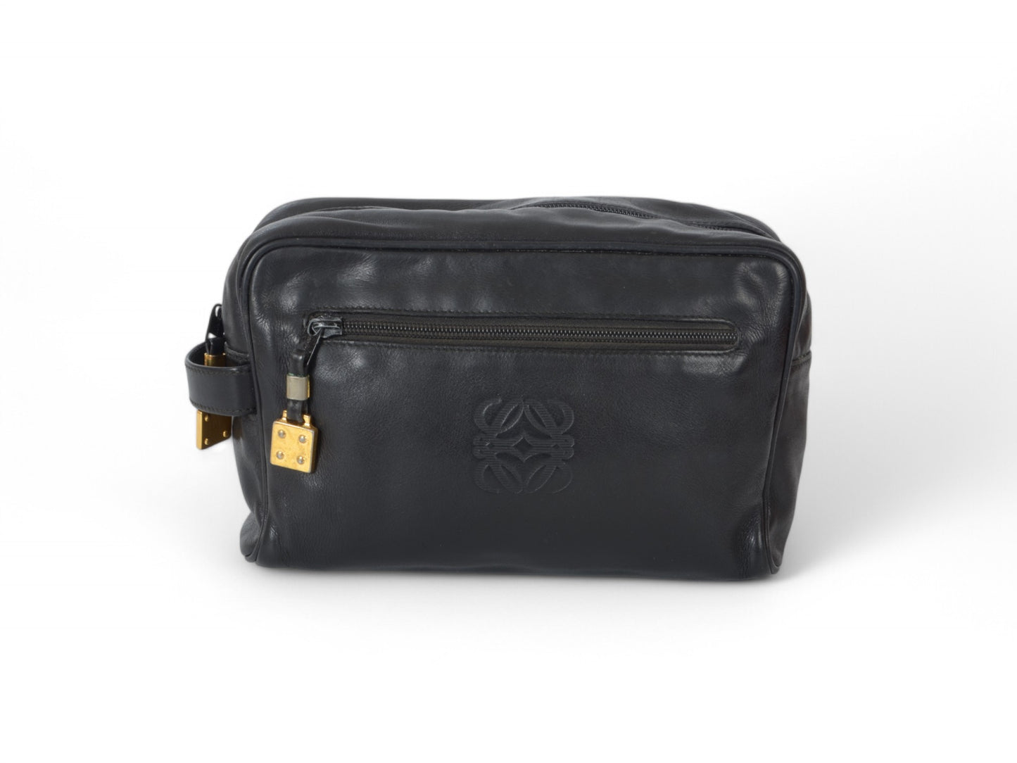 Loewe Anagram Leather Second Bag Toiletry Travel Makeup Cosmetic Bag Black