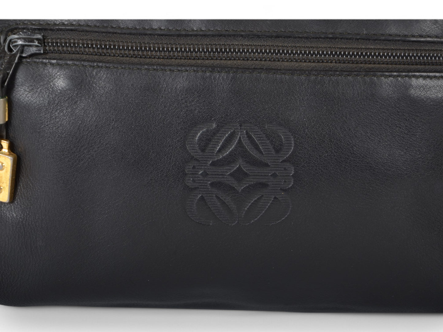 Loewe Anagram Leather Second Bag Toiletry Travel Makeup Cosmetic Bag Black