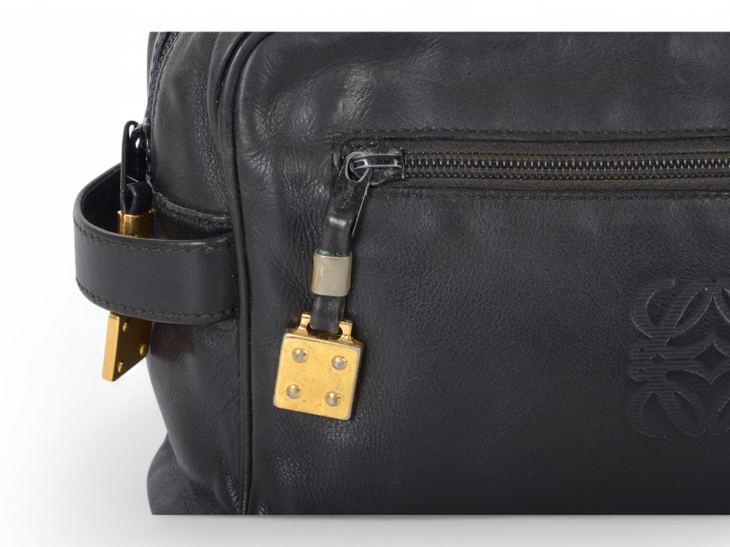 Loewe Anagram Leather Second Bag Toiletry Travel Makeup Cosmetic Bag Black