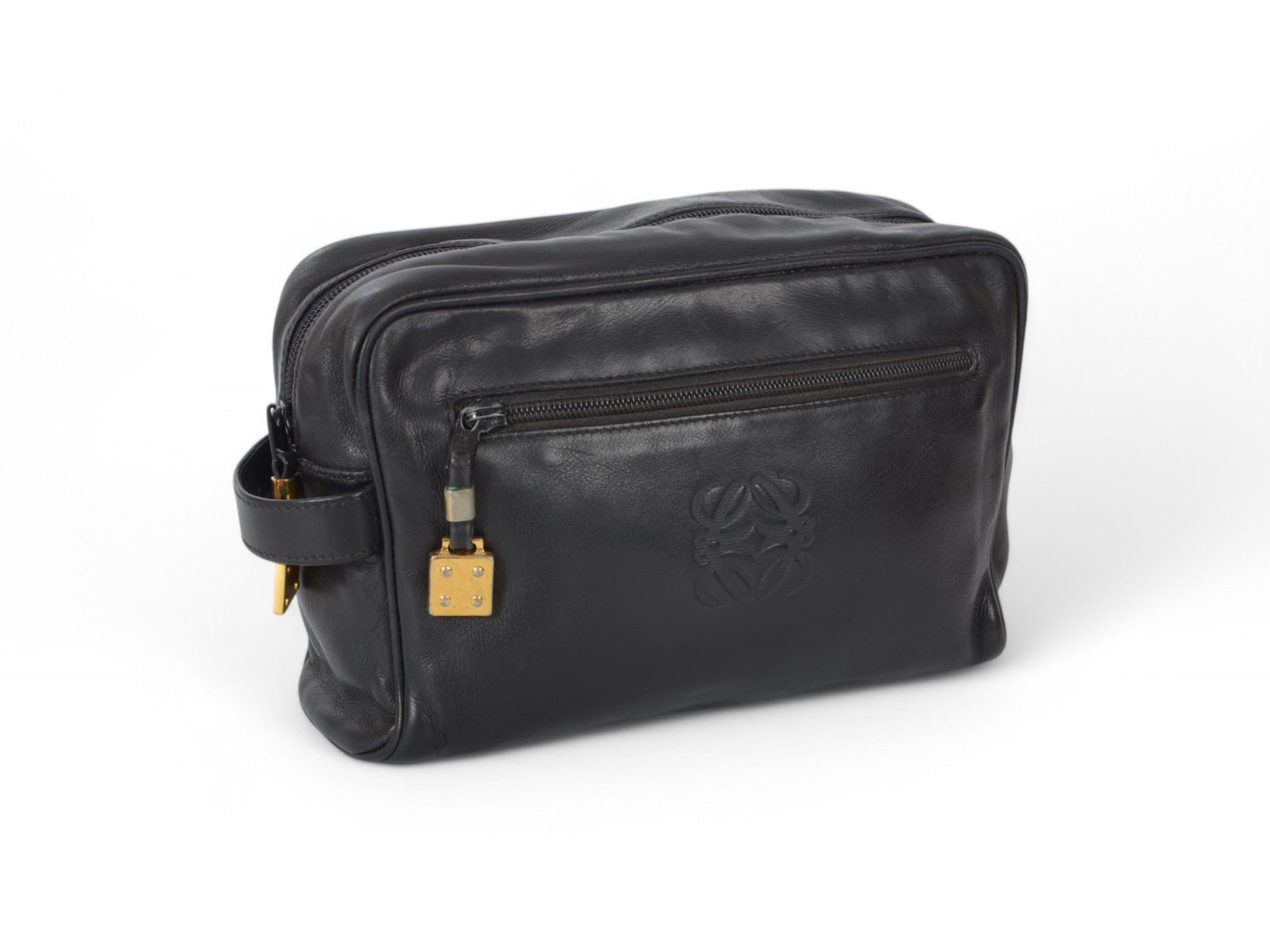 Loewe Anagram Leather Second Bag Toiletry Travel Makeup Cosmetic Bag Black
