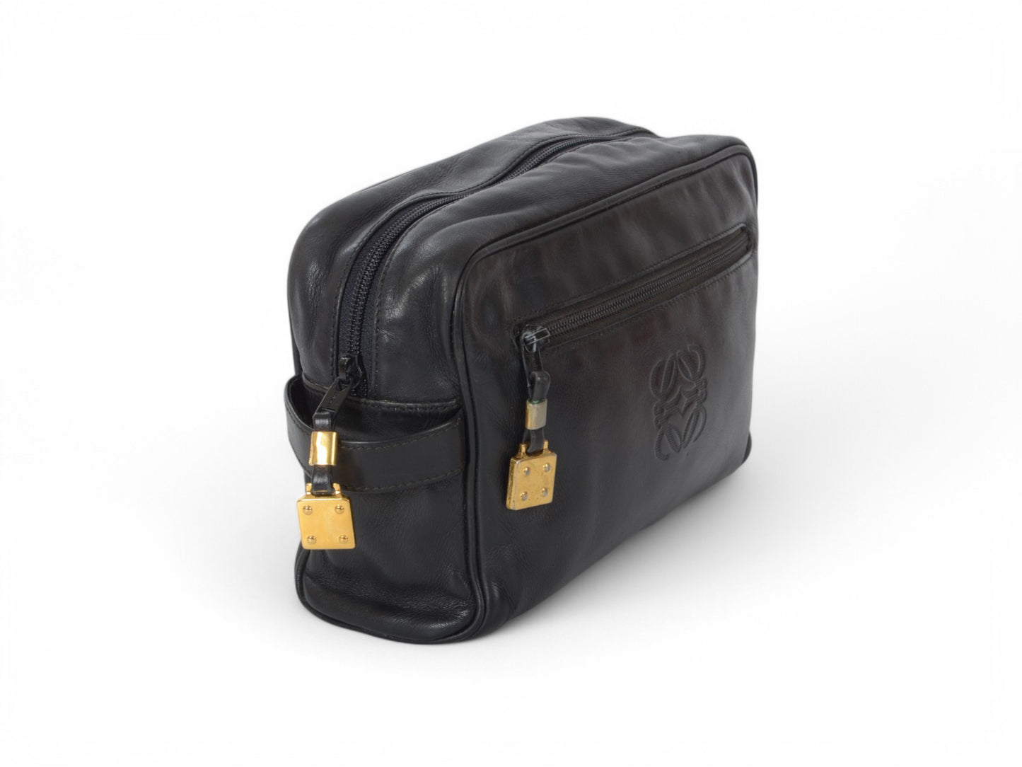Loewe Anagram Leather Second Bag Toiletry Travel Makeup Cosmetic Bag Black