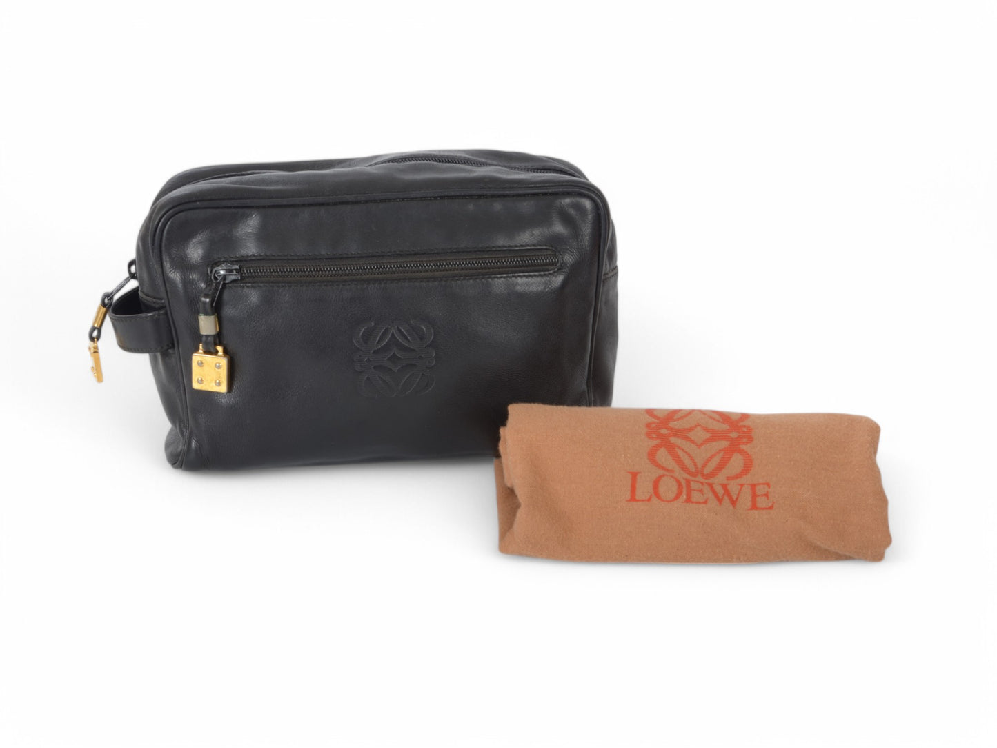 Loewe Anagram Leather Second Bag Toiletry Travel Makeup Cosmetic Bag Black