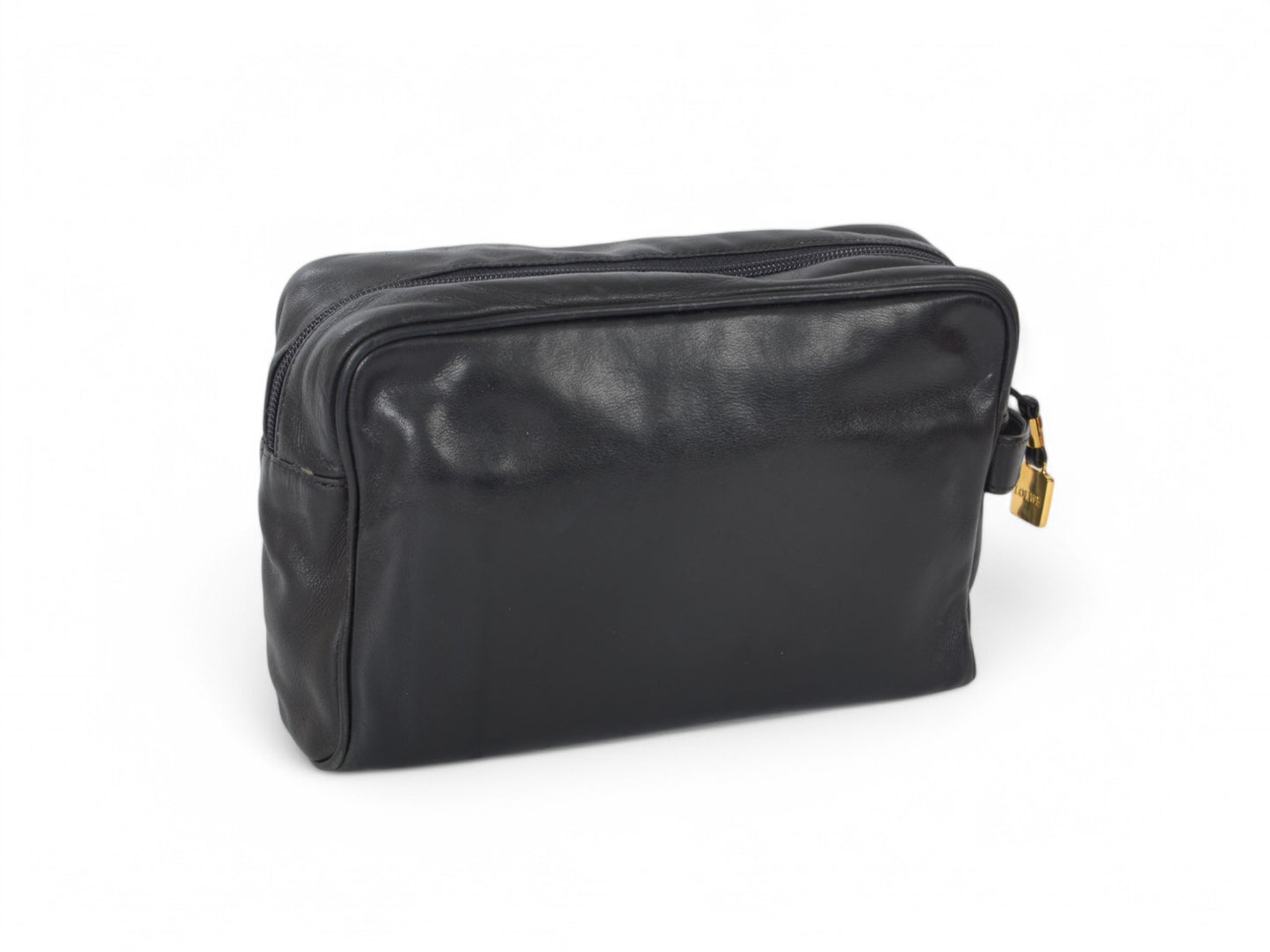 Loewe Anagram Leather Second Bag Toiletry Travel Makeup Cosmetic Bag Black