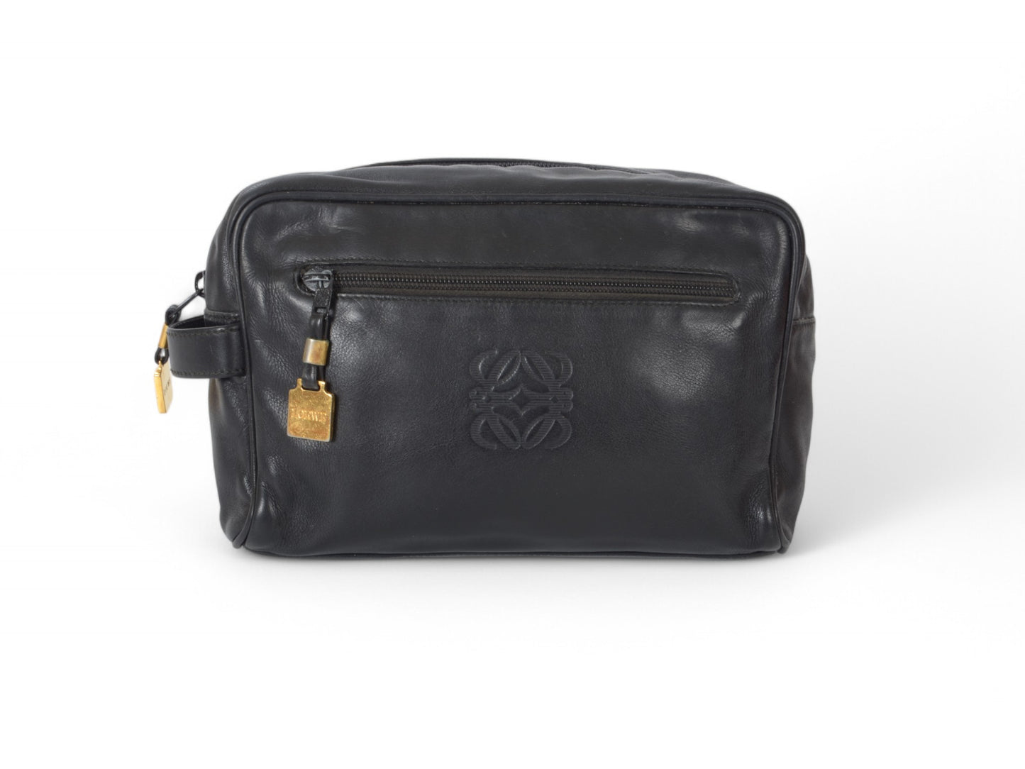Loewe Anagram Leather Second Bag Toiletry Travel Makeup Cosmetic Bag Black