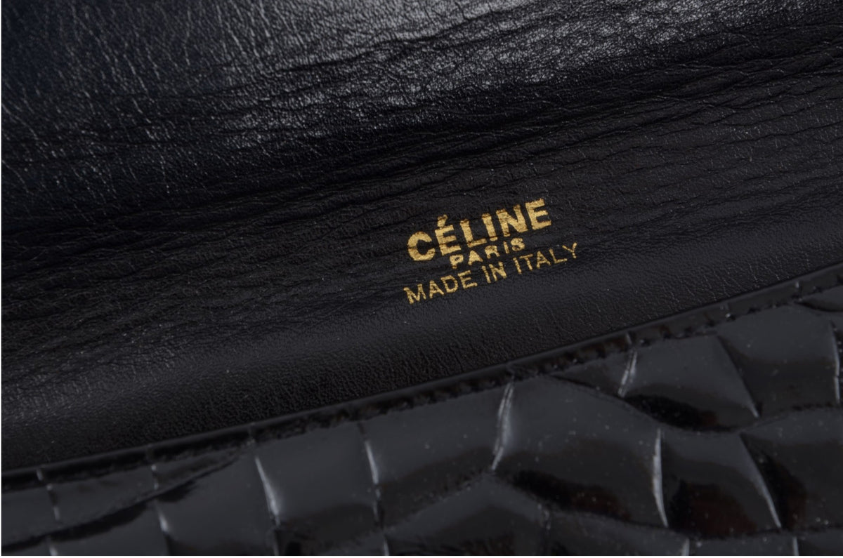 Celine Vintage Shoulder Bag Handbag Crocodile Embossed Leather Designer Classic